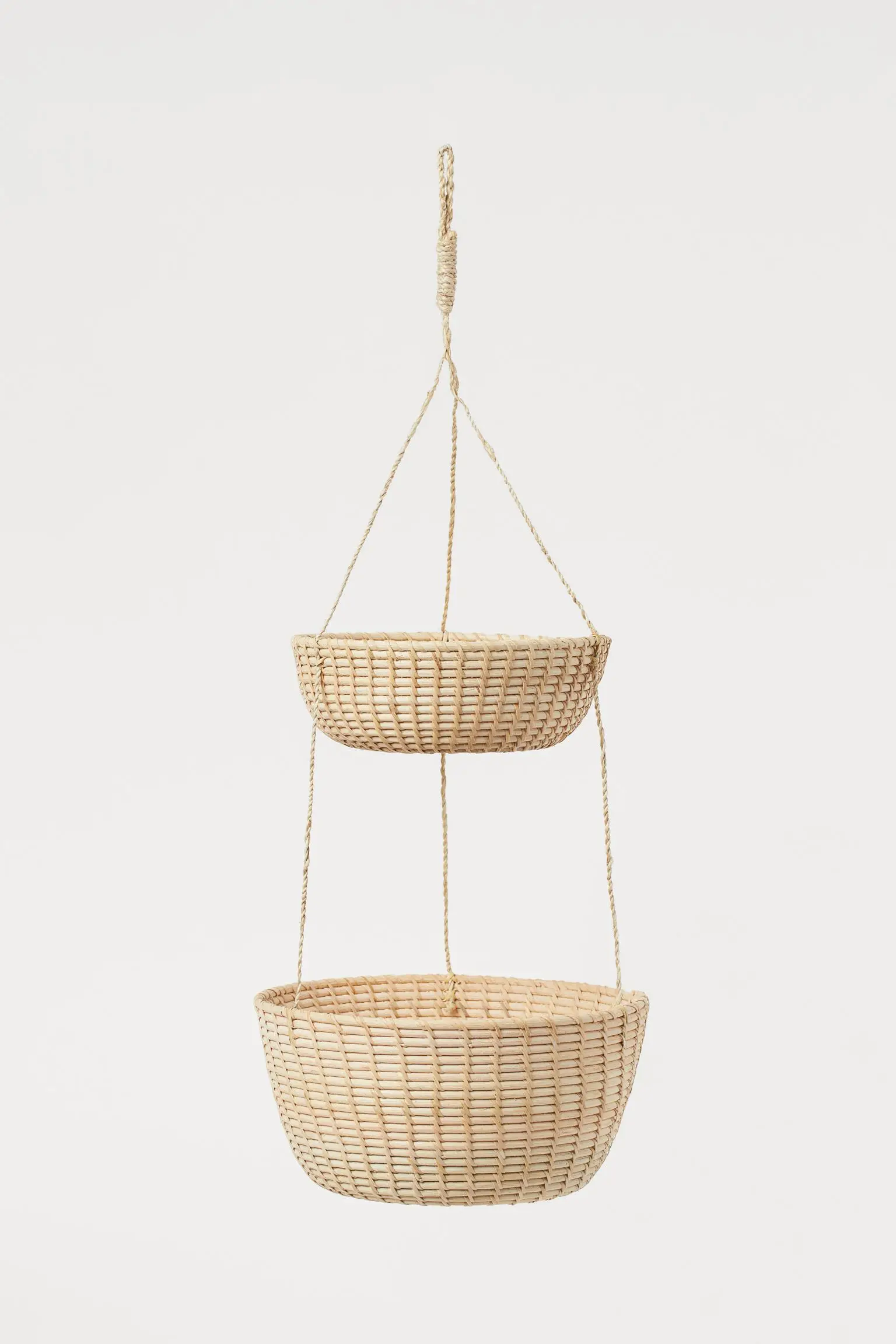 Handwoven 2 Tiers Hanging Basket Natural Rattan Storage Basket For Fruit Display Decorative Basket For Restaurant Supper Market