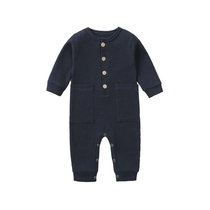 Spring Autumn Newborn Baby Boy Girl Jumpsuit Long Sleeves baby Romper Waffle Solid Color Infant Outfit Clothes