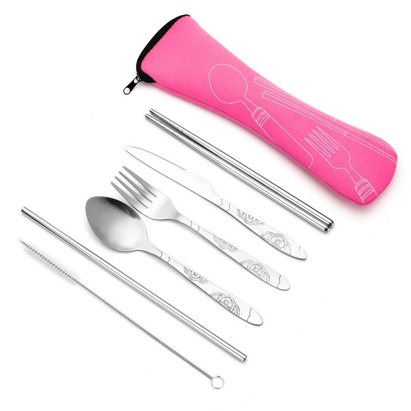 SS Stainless Steel Travel Cutlery Set with Camping Bag Case