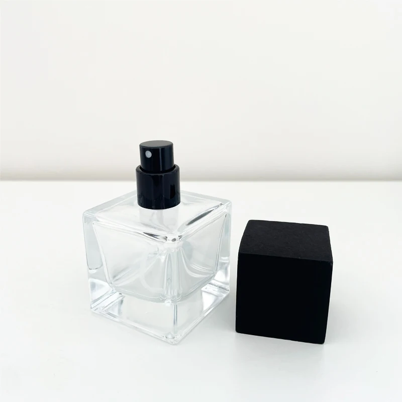 Mub Empty Thick Matte Black Rectangle 30ml 50ml 100ml Crimp Perfume Glass Bottles Square Parfum Bottle