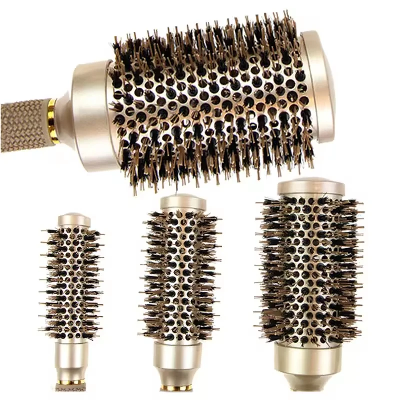 Factory Price Professional Custom Logo Heat Resistant Hairdressing Rolling Curly Round Hair Brush With Metal Base