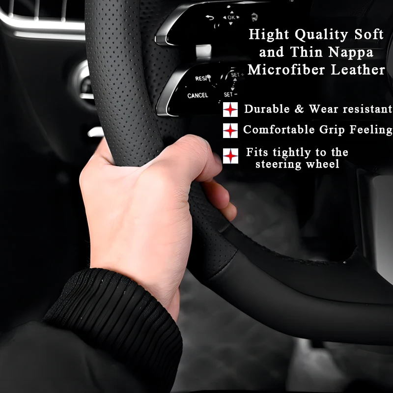 High quality Car Steering Wheel Cover Nappa Microfiber Leather Auto universal Fit 15 inch wear-resistant handle cover anti-slip