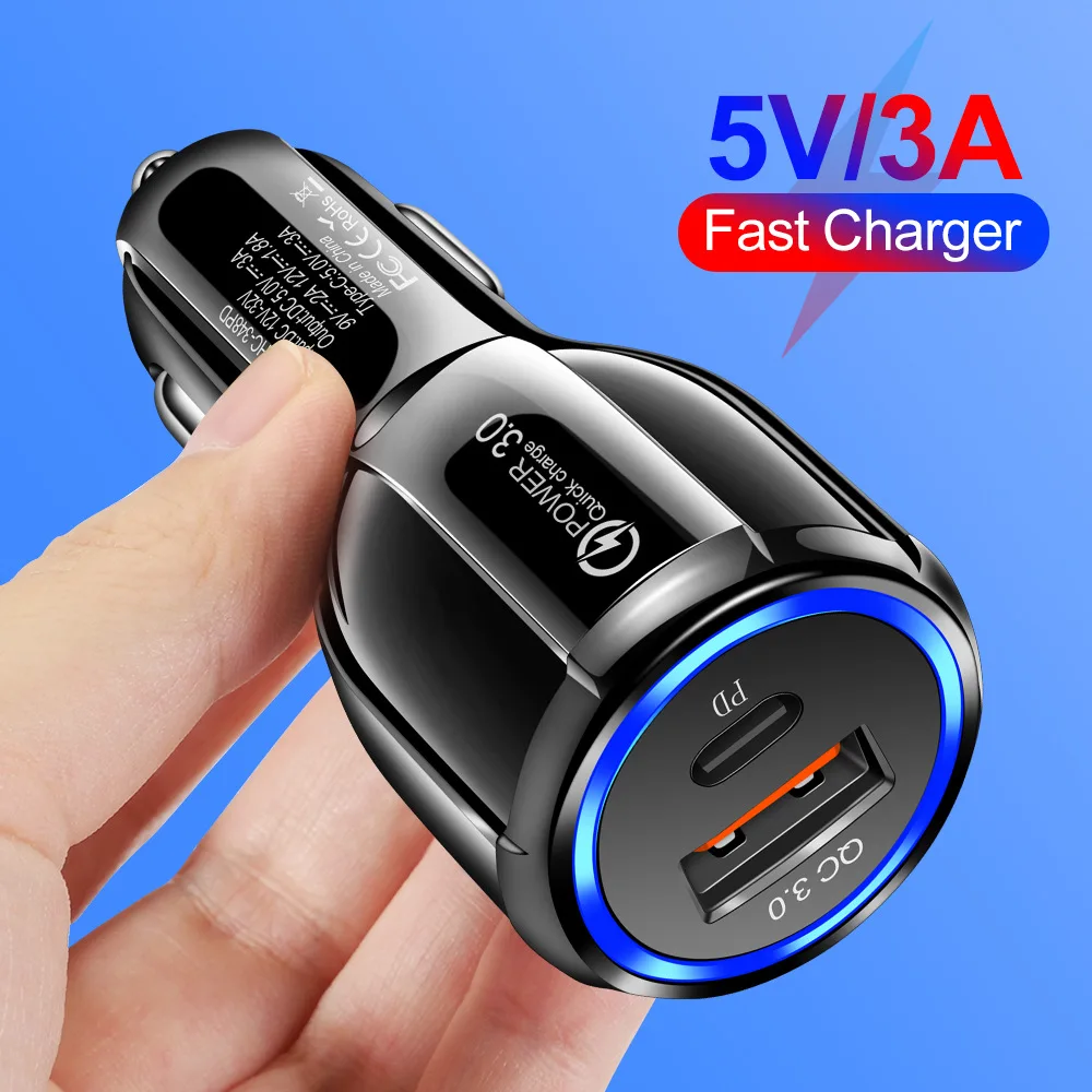High Quality 18W Mini Car Socket Adapter Fast Charging PD Usb C Car Charger QC3.0 Adaptor Dual Port Type C Car Charger