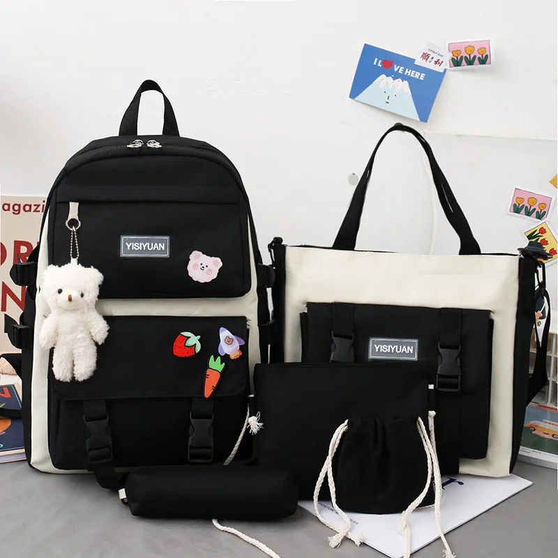 MA051 Wholesale Custom Logo Oxford Large Capacity Backpack 5 Pieces Set School Bag Rucksack Fashion Students Backpack For Girls