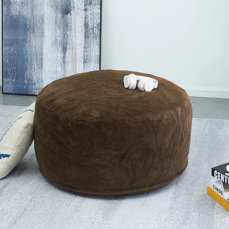 Funny Faux Fur Memory Foam Filled High Compression Rate Round Bean Bag Sofa Chair for Living Room Bedroom