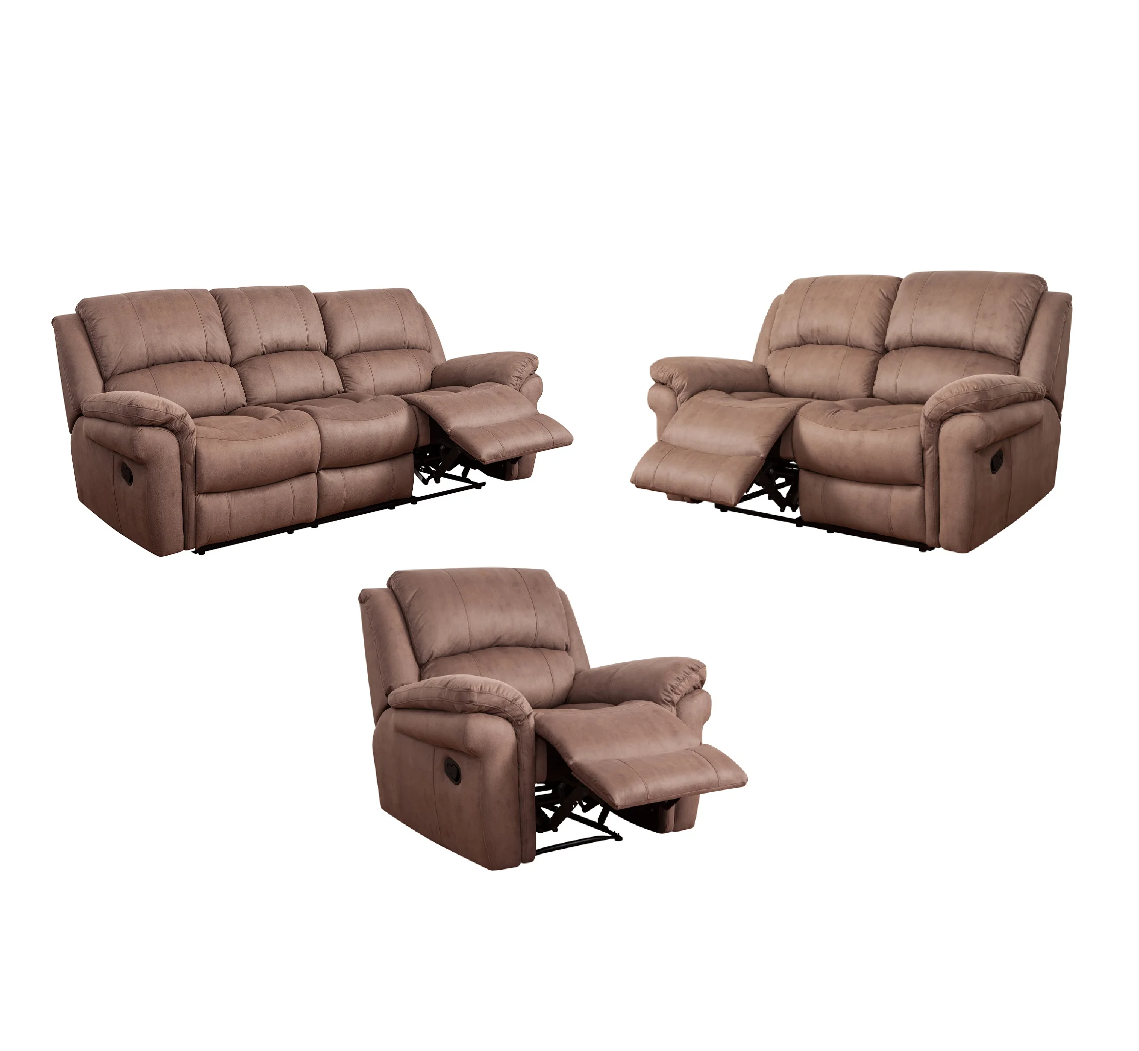 
Modern style soft brown fabric 1+2+3 manual recliner sofa set 