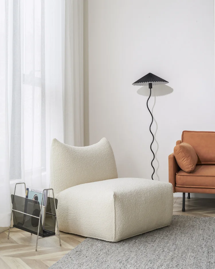 2021 Designer Teddy Velvet Solid Wood Frame White Armless Recliner Living Room Bedroom Lounge Chair