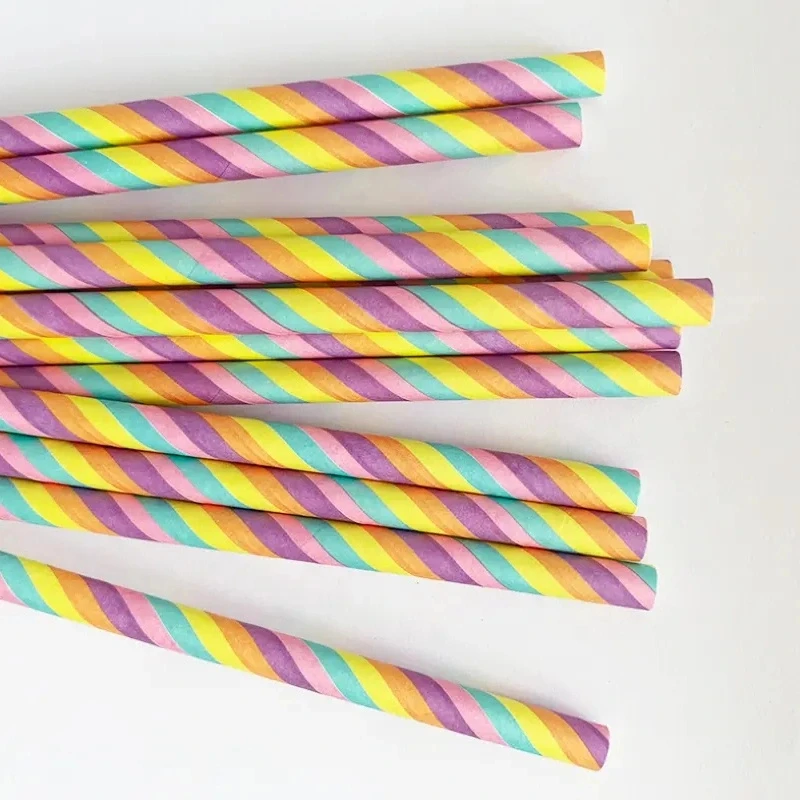 Drinking Tube with Sharp End Colorful Pattern Sustainable Drinking Paper Straw