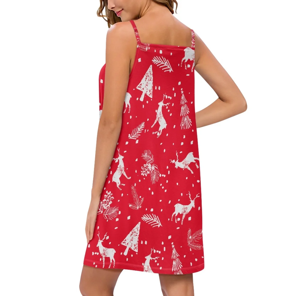 Popular Sexy Girl Hot Sale Womens Halter Slip Dress Cover Up Print On Demand Christmas Loose Elk Christmas tree Casual Sundress