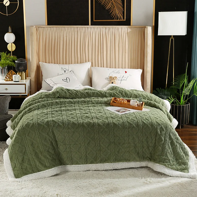 Wholesale High Quality Custom New Taffeta Jacquard Lamb Cashmere Thickened Double-sided Autumn And Winter Wool Blanket