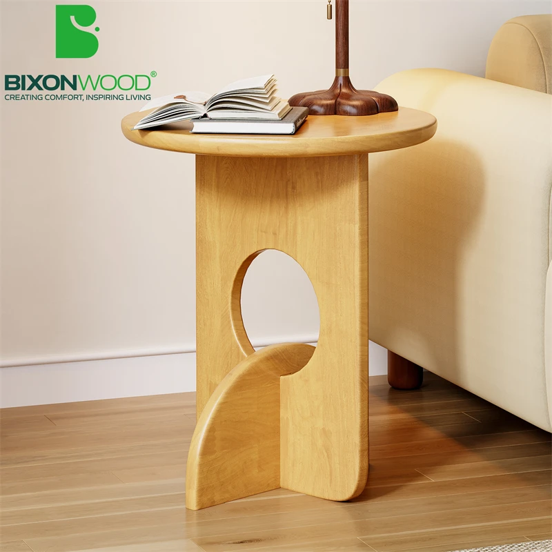 BIXONWOOD Wabi Sabi Oak Soild Wood Side Table Modern Minimalist Log Round Coffee Tables for Living Room