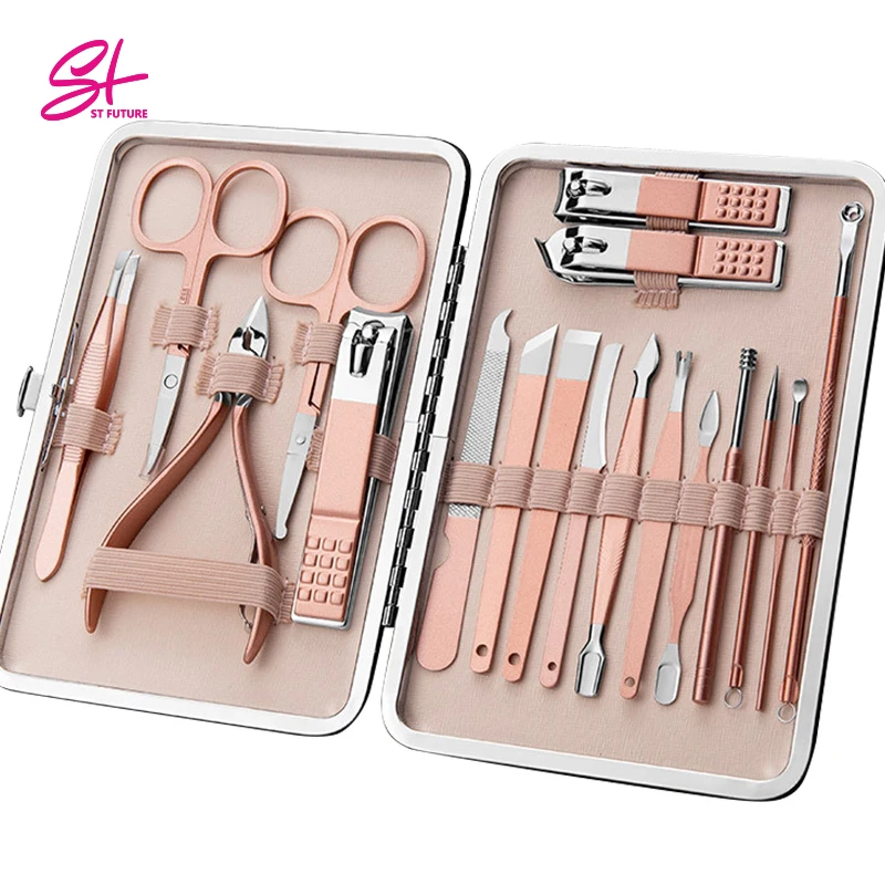ST FUTURE Champagne 7/10/18pcs Professional Stainless Steel Nail Clipper Travel Grooming Kit Nail Tools Manicure Set