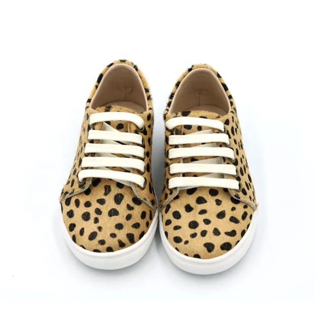 High Fashion Side Zipper Mo-hair Leather With Leopard Printing Charact Kid Sneaker