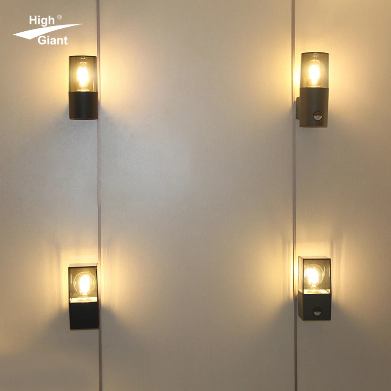 Modern IP54 Waterproof Outdoor Wall Lamp E27 bulb with PIR Die-casting Aluminum Body for Outdoor Use