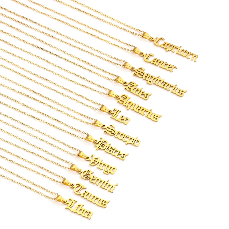 Wholesale Tarnish Free Custom Water Resistant 18K Gold Plated Stainless Steel 12 Zodiac Necklaces Personalised