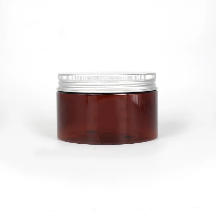 300Ml Amber Round Pet Plastic Food Storage Cookie Jar With Aluminum Lid