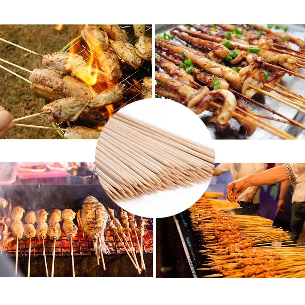 Disposable Eco-friendly Natural Bamboo Skewers Sticks Rotating BBQ Stick For Outdoor Cooking Traveling