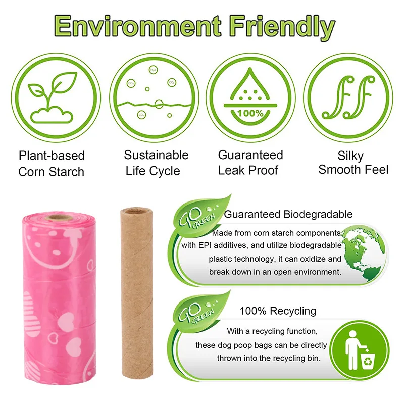 Rarewe Pet Supplies Eco-Friendly Pet Waste Bag Manufacturer Custom Logo Dog Track Prints Biodegradable Pink Dog Poop Bag