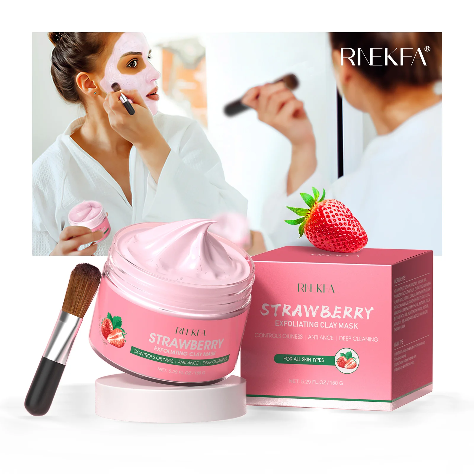 Private Label Hot selling Vitamin C Deep Cleanse Strawberry Bentonite Mud Jar Powder Turmeric Clay Face Facial Mask