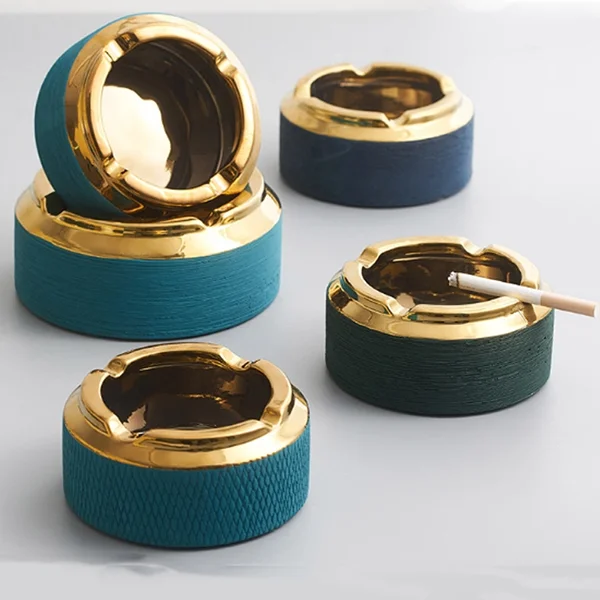 ceramic shell with golden steel base ashtray anti slip  SW200567