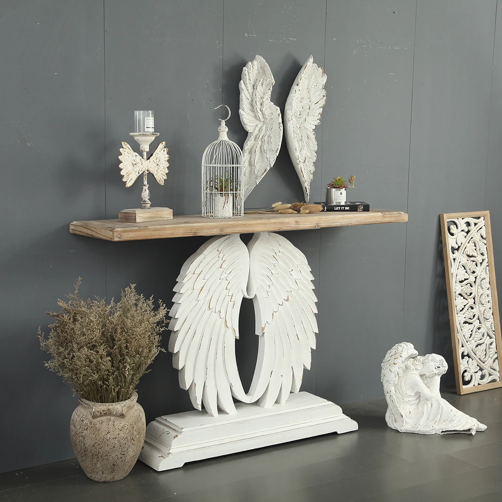 Factory direct sales home entrance narrow side table white angel wing living room decorative table