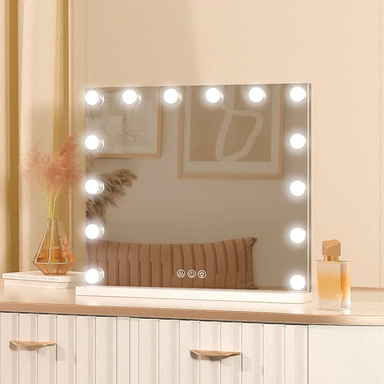 Настольное светодиодное прямоугольное белое зеркало для макияжа под заказ, со стеклянными лампочками