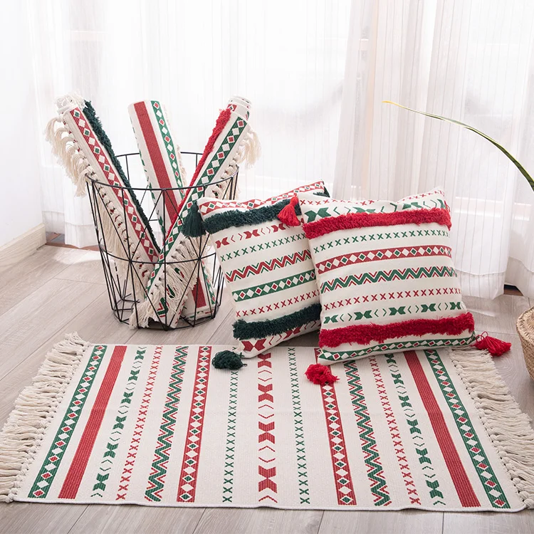 Christmas Decor Yarn-dyed Jacquard Area Rug Christmas Rug Reversible Used Welcome Mat Washable Carpet for Living Room Bedroom