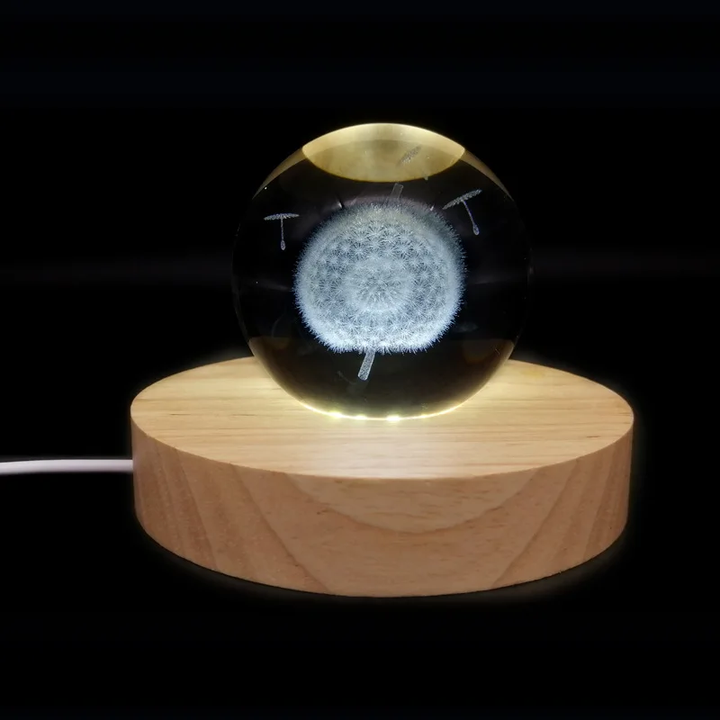 Moon Planet Globe 3D Crystal Ball Laser Engraved Solar System Ball With Touch Switch LED Light Base Astronomy Gift
