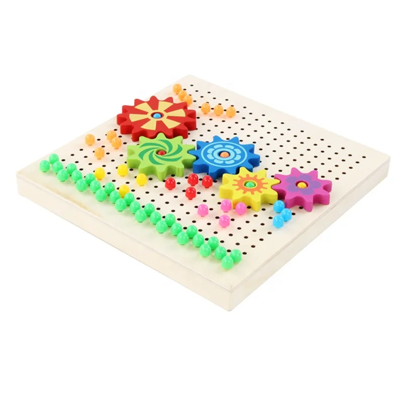 Mushroom Nails Puzzle Board Educational Training Brain Puzzles Board For Kids Assembled Combination Wooden Toys