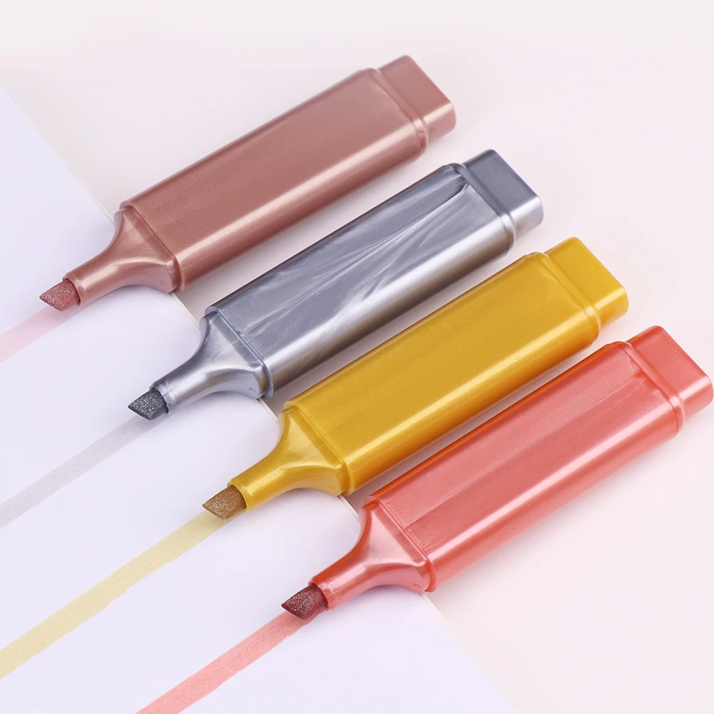 Factory produced 4 colors Subtle Glitter Highlighters Markers Metallic Highlighter Set