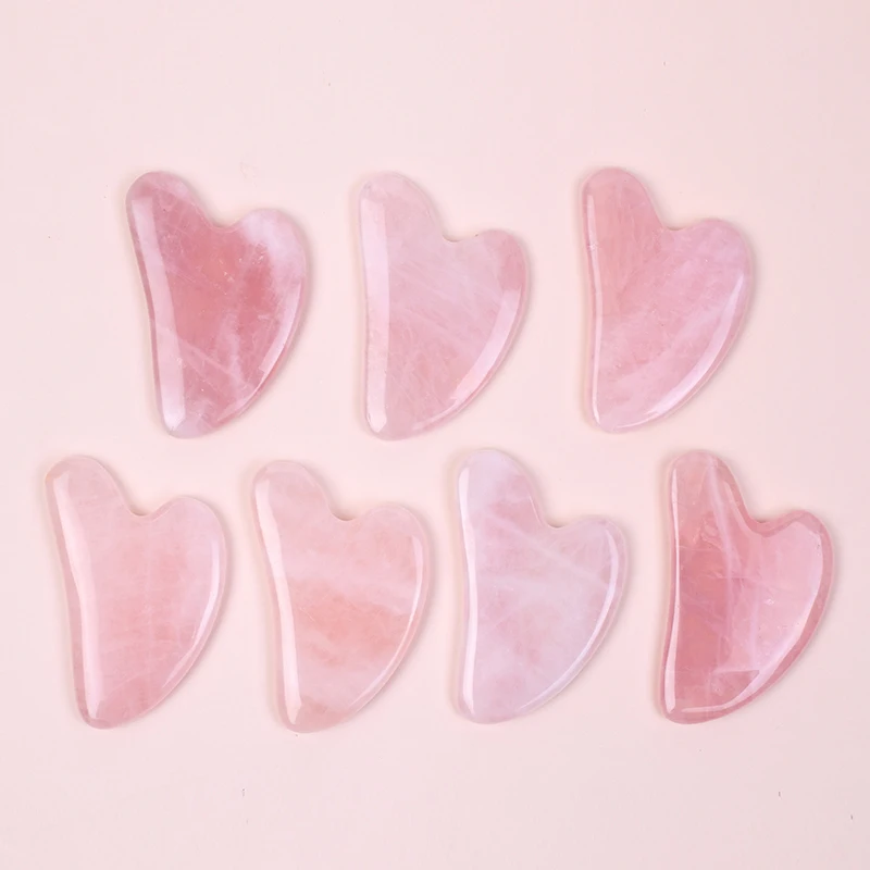 100% Natural Rose Quartz Heart Shape Facial Mini Guasha Board Custom Logo Pink Crystal Jade Stone Face Massage Gua Sha Tool