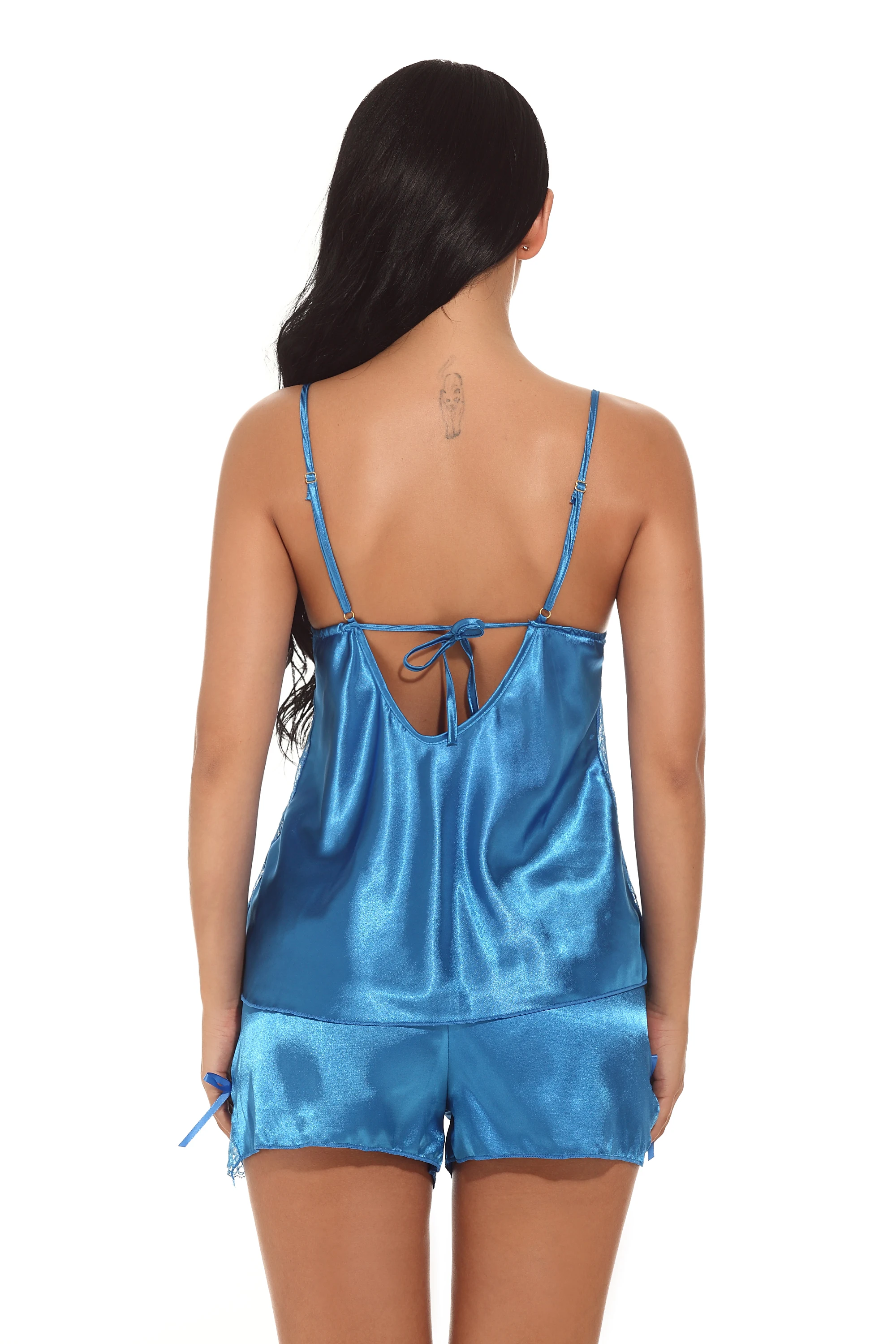 Sky blue, naturally draped and lightly cooked sleeveless satin fantasy nightdress luxury