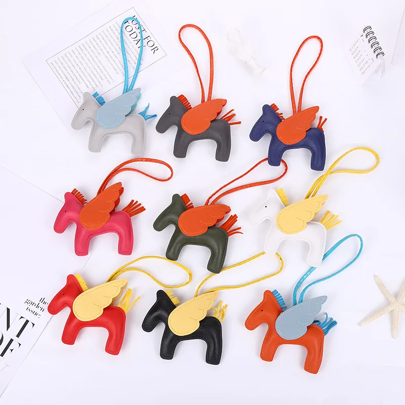 Cheap Cute Pu Leather Animal Keychain Fashion Gift Wings Pony Leather Bag Pendant Horse Gift  Car Key Chain Handbag
