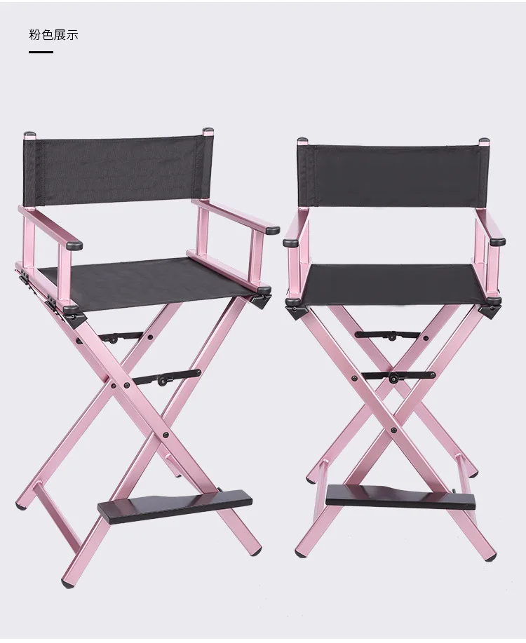 Foldable Makeup Artist Stool Chair, Portable Tall Folding Directors Chair, Aluminum Makeup Chair Customizable Logo