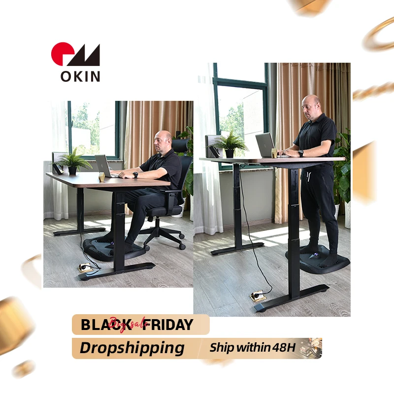OKIN In Stock High End 3 Stage Electric Height Adjustable Stand Desk Standing Desk Dual Motor Standing Desk Frame