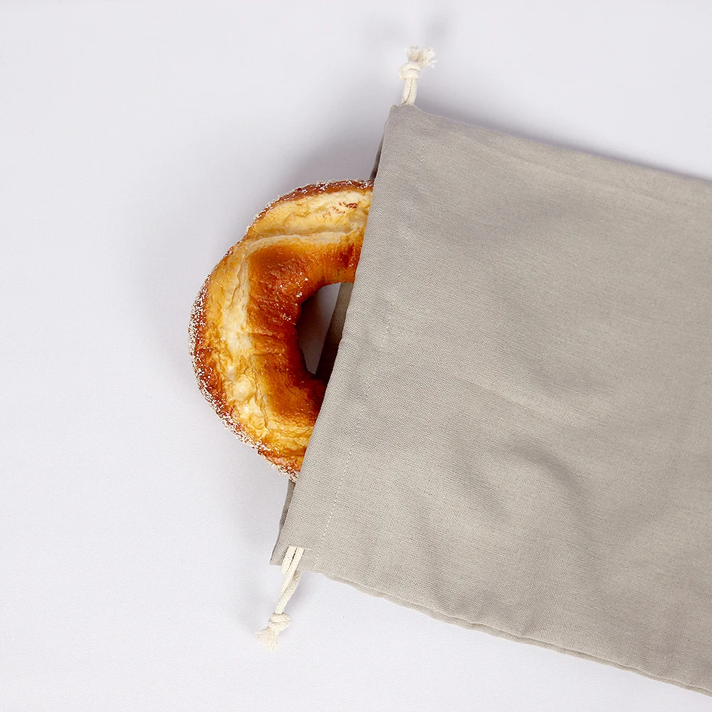 Custom logo Bread drawstring storage bags unbleached natural reusable linen food storage bag for homemade
