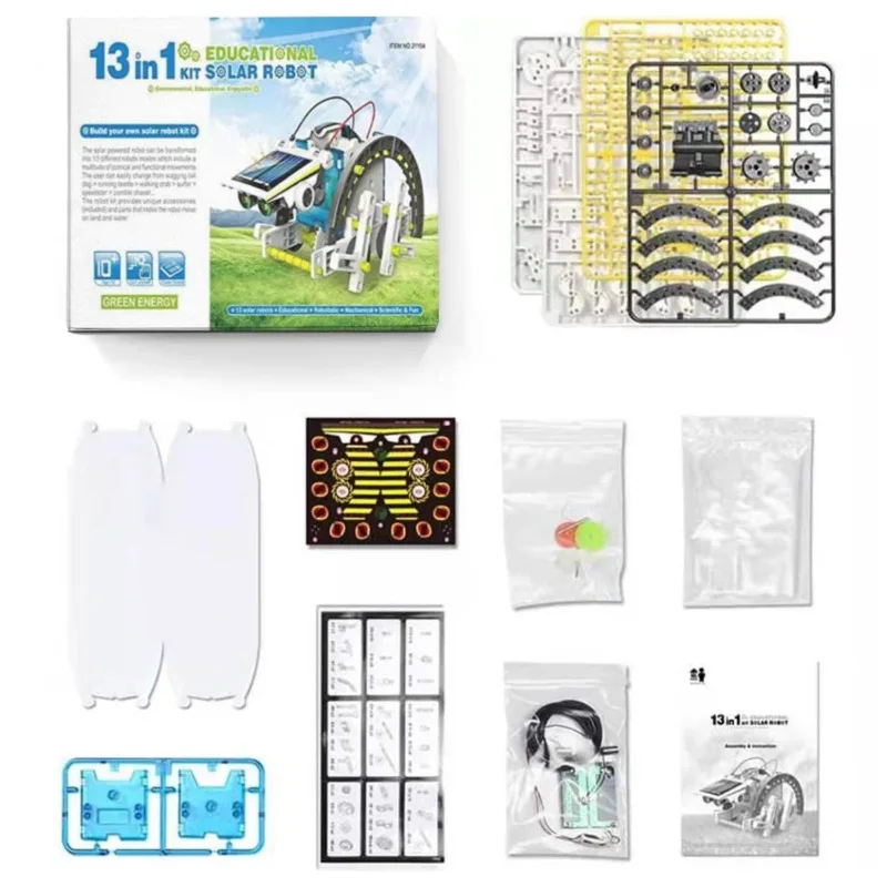 Hot selling DIY13 in 1 scientific experiment puzzle assembly solar robot