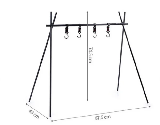 Small size outdoor aluminum alloy hanging rack camping portable folding hanger picnic storage tripod with hook
