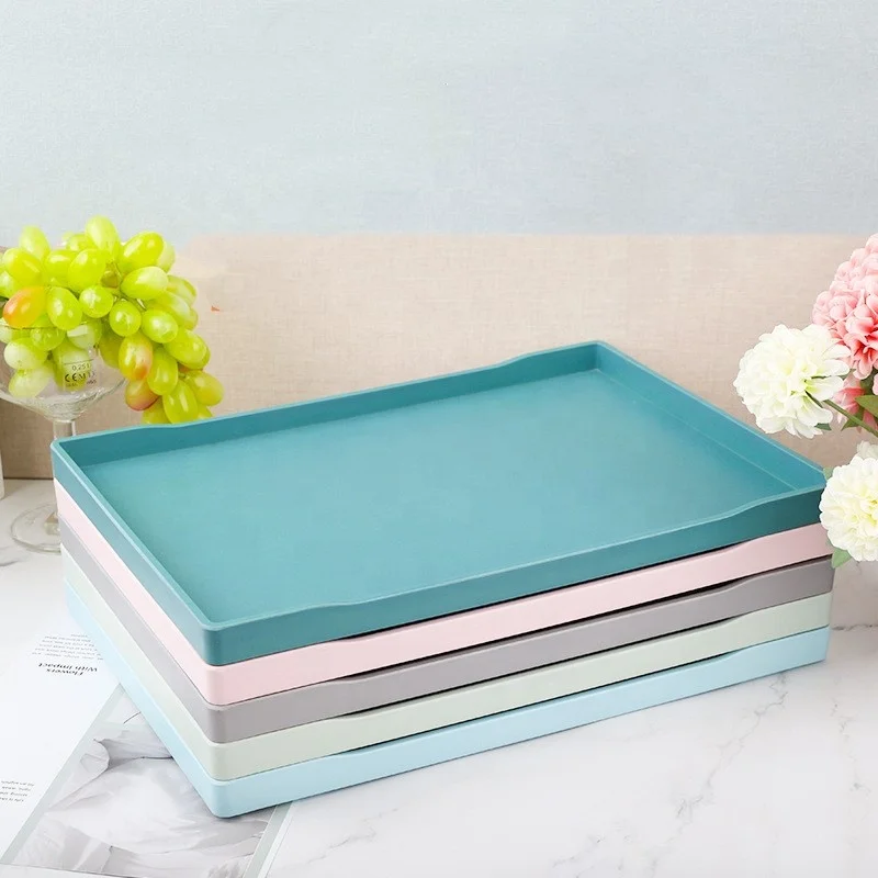 Straight edge color Plastic Serving Melamine Tray Stackable Thicken Melamine Tray For Restaurant Household Hotel