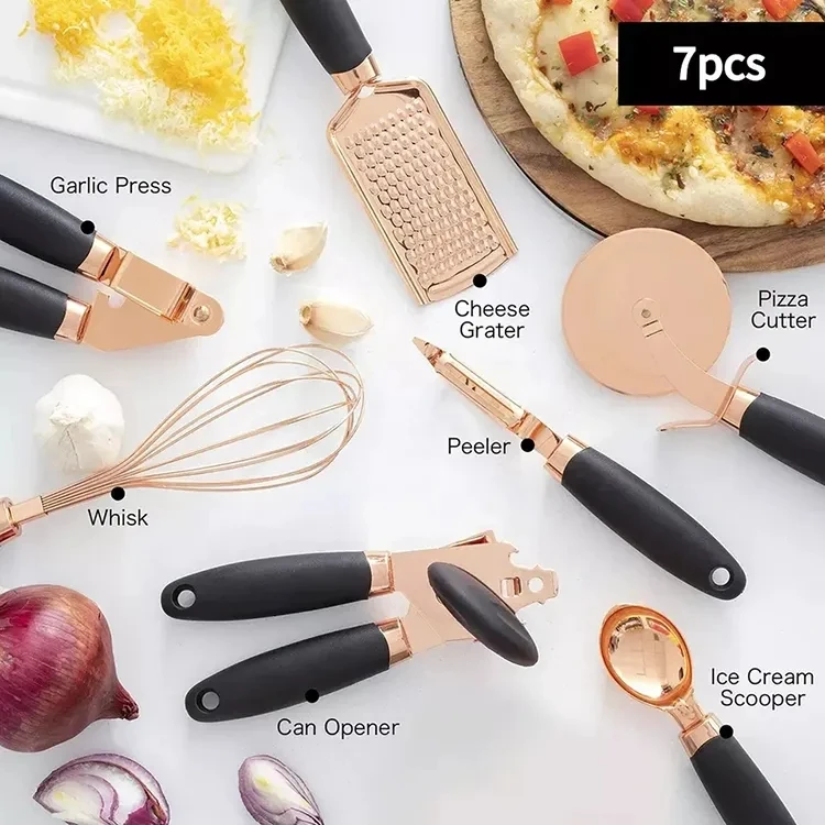 Cooper Plated Plastic Handle Stainless Steel Kitchen Gadget Set 7-piece Kitchen Utensil Kit Household Kitchenware Miscellaneous