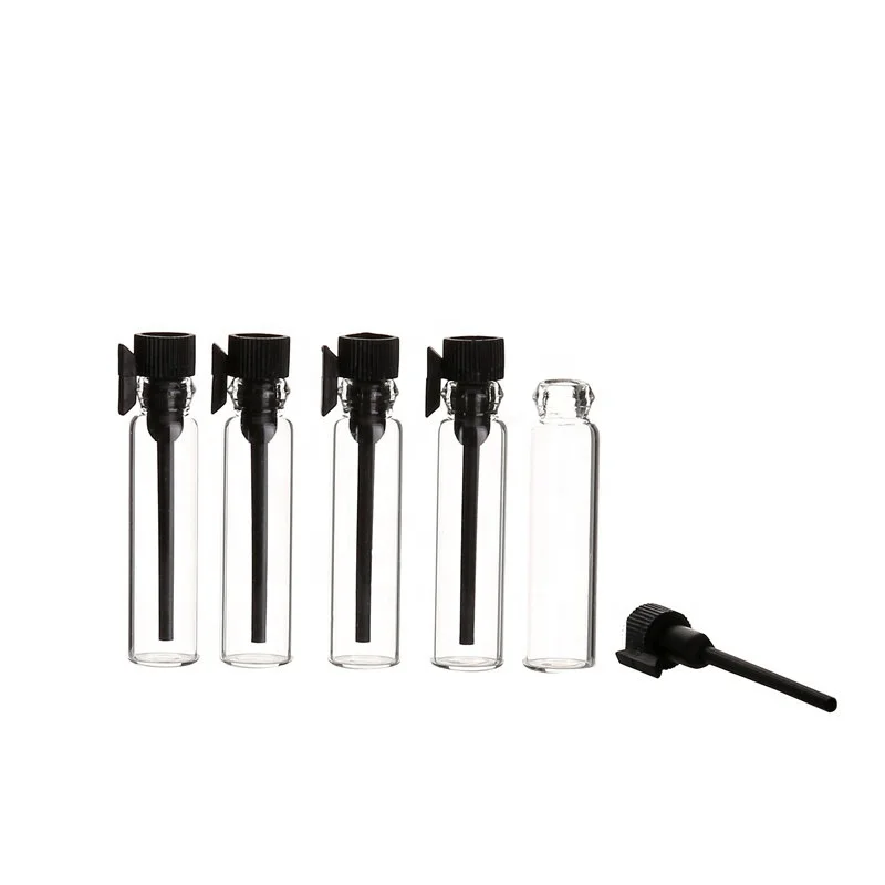 1ml 2ml Mini plastic stopper sticker perfume Glass Vials Essential Oil Refillable Perfume Bottles Sample