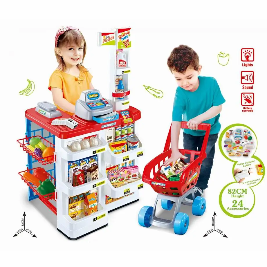 Juguete supermercado cocina pretend role play game shopping kitchen toys home supermarket scanner pos machine cash register set
