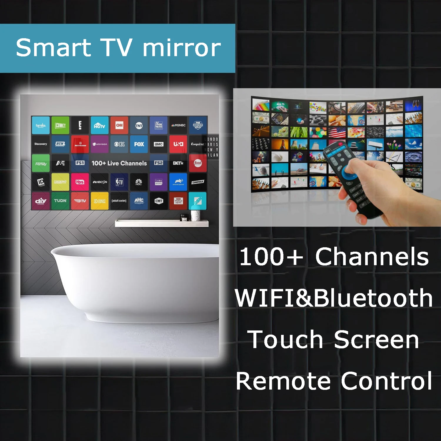 Factory 21.5 inch touchscreen front-lit smart bathroom mirror TV 1200*800mm with Wifi android smart mirror LED light TV mirror