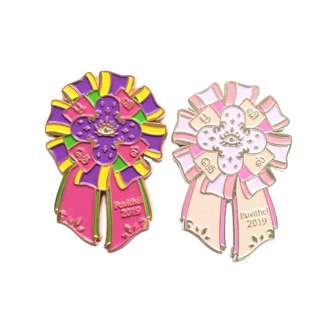 Cheap iron pin with red soft enamel with blue soft enamel