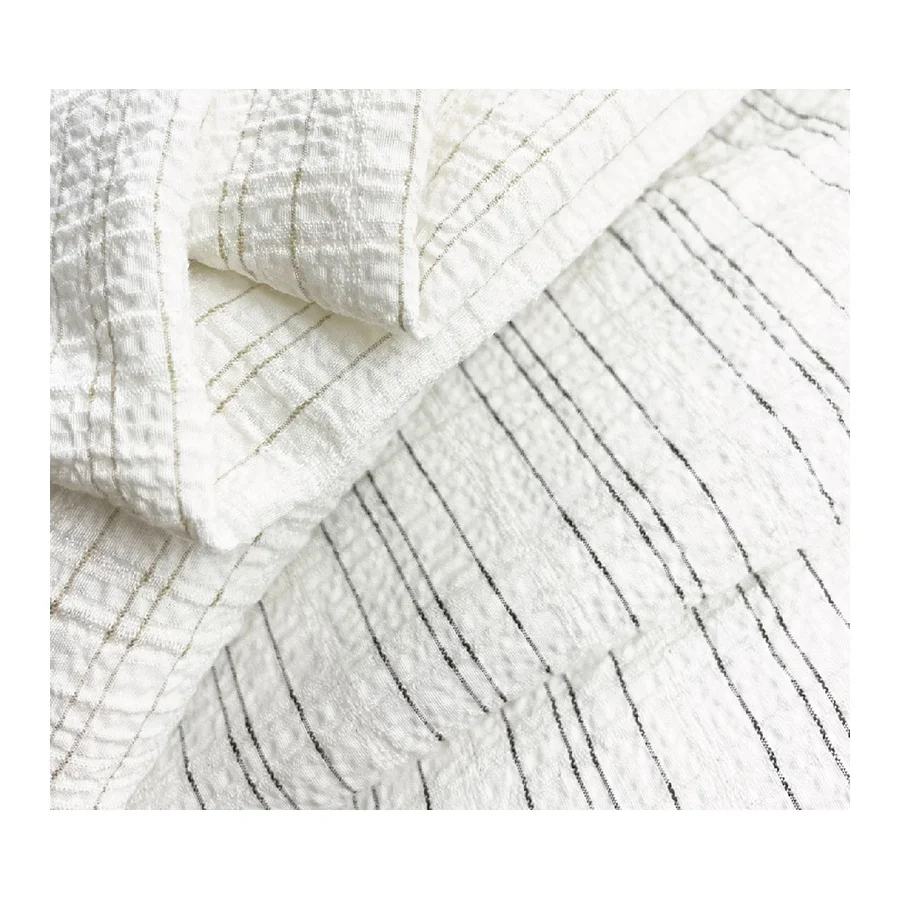 Minimalist must have medium weight Polyester Rayon Spandex soft gauze woven stripe fabric