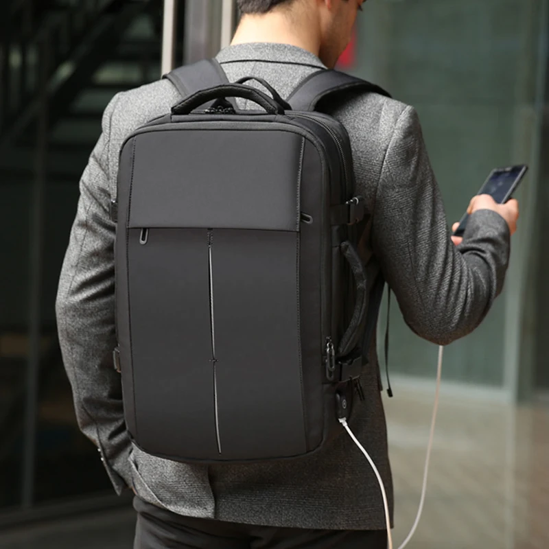 Large Capacity Travel Waterproof Business Backpack Laptop Bag For Men With USB Charging Port