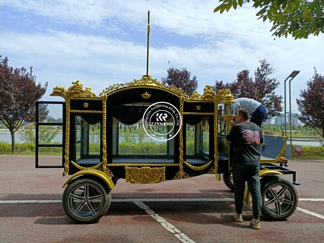 Solemn Four Wheels Funeral Royal Horse Carriage Car Drawn Funeral Carriage