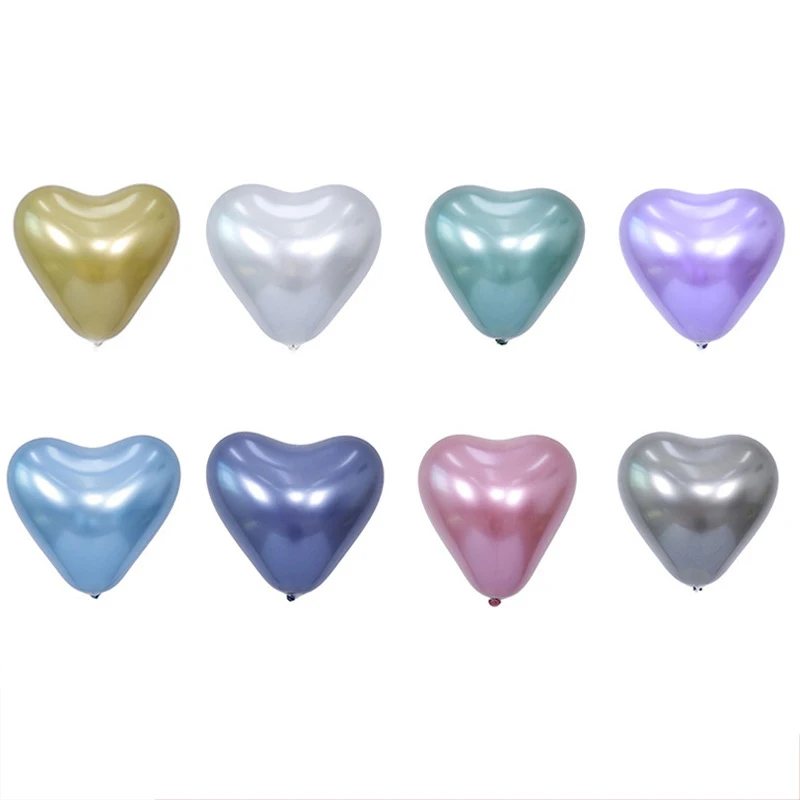 Metal Pearl Heart Latex Balloons Thick Chrome Metallic Inflatable Air Balls Globos Heart shaped chrome latex balloons