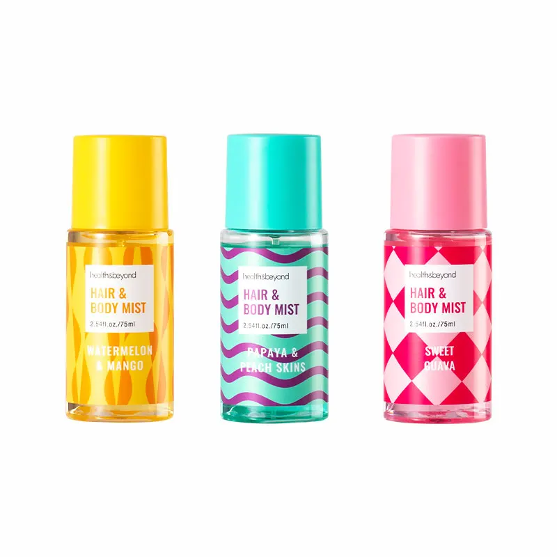 Health&Beyond 75ml peach&kiwifruit&watermelon fragrance body mist original hair and  body spray private label customized