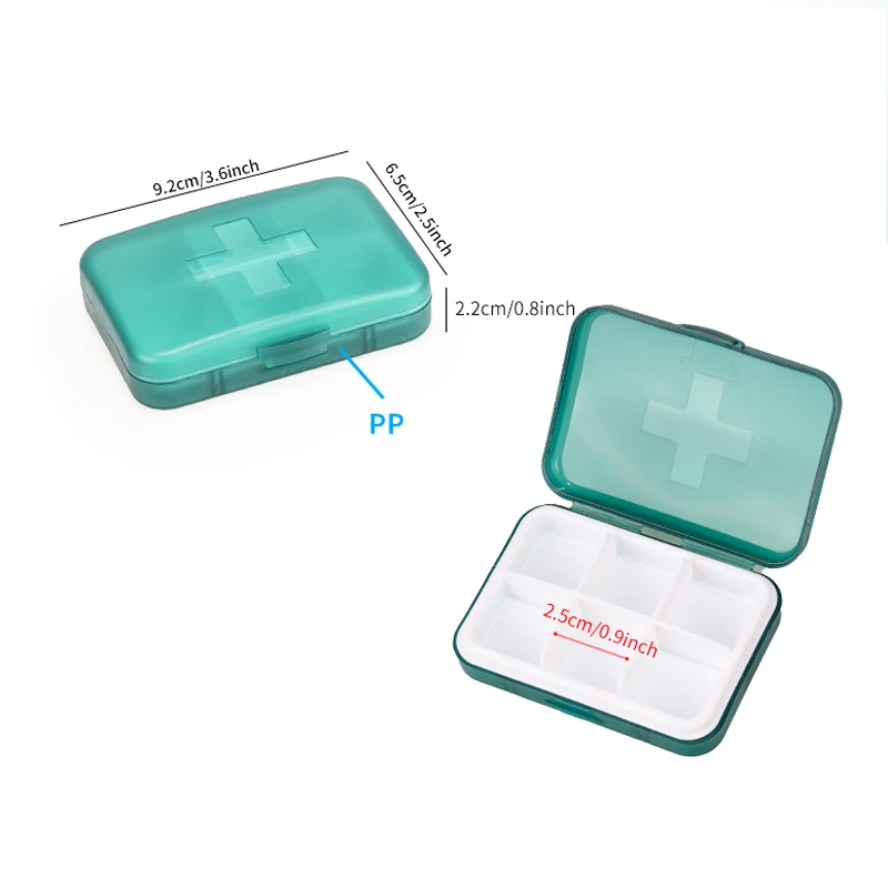 Custom Square 6 Compartments pill organizer weekly pill box plastic tablet box Travel pill case medicine box Household Products